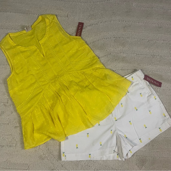Pants - NWT 2pc Blouse Shirt Lemon Shorts Set by Merona Sz M Medium 10